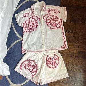 NWOT Free People Two Piece Cream and Red Set Size XS